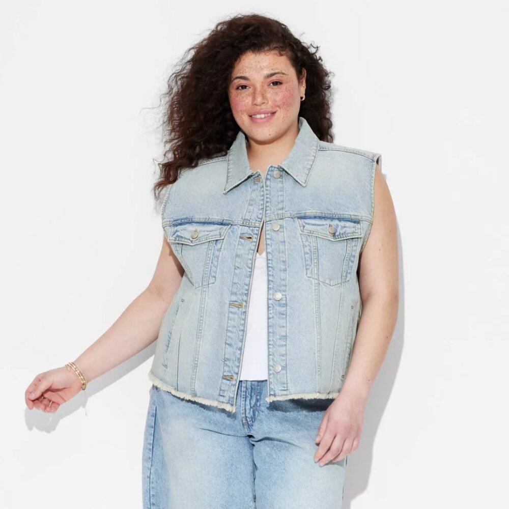 Women's Denim Oversized Trucker Vest - Wild Fable™ Indigo